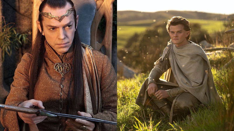 Elrond (Hugo Weaving) in LotR-trilogie en Elrond gespeeld door Robert Aramayo in 'The Rings of Power', via Ben Rothstein