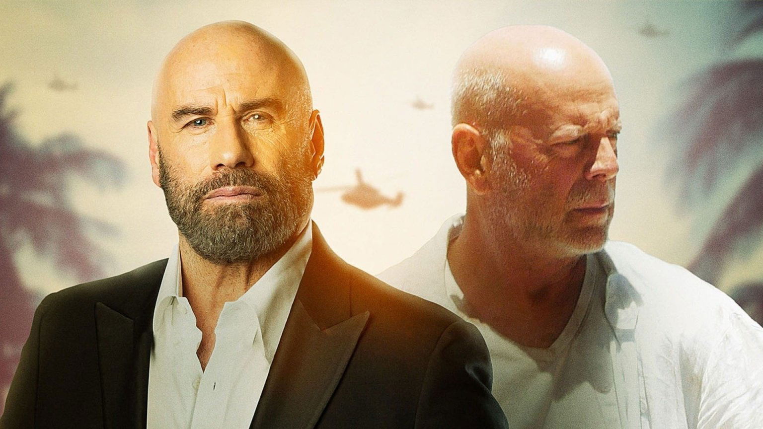 Bruce Willis en John Travolta nemen het tegen elkaar op in de trailer 'Paradise City'