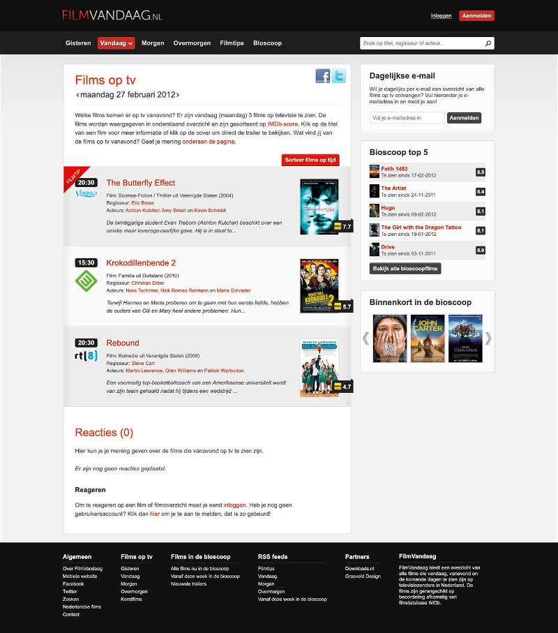 De homepage van FilmVandaag in 2012
