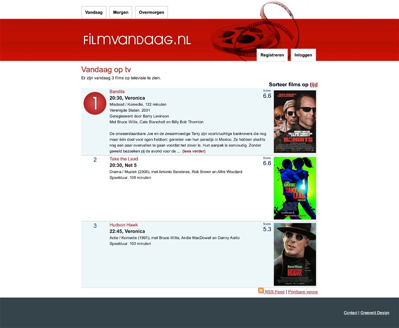 De homepage van FilmVandaag in 2008