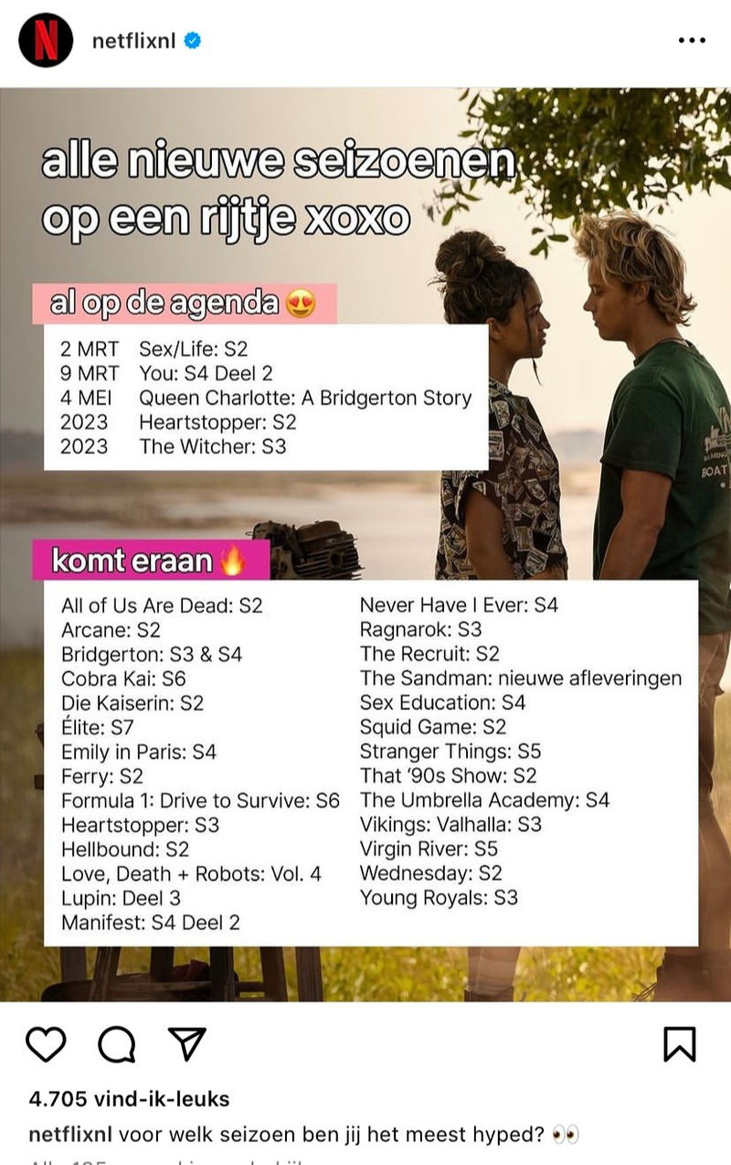 Schermafbeelding Instagrampost @netflixnl voordat ze deze verwijderden