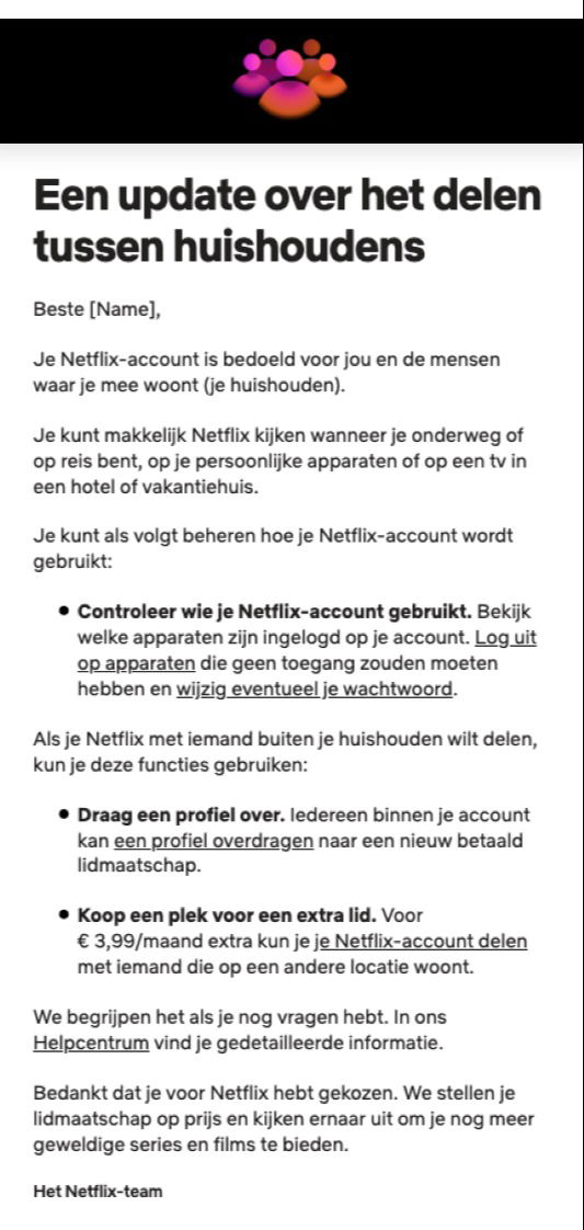 E-mailvoorbeeld via Netflix