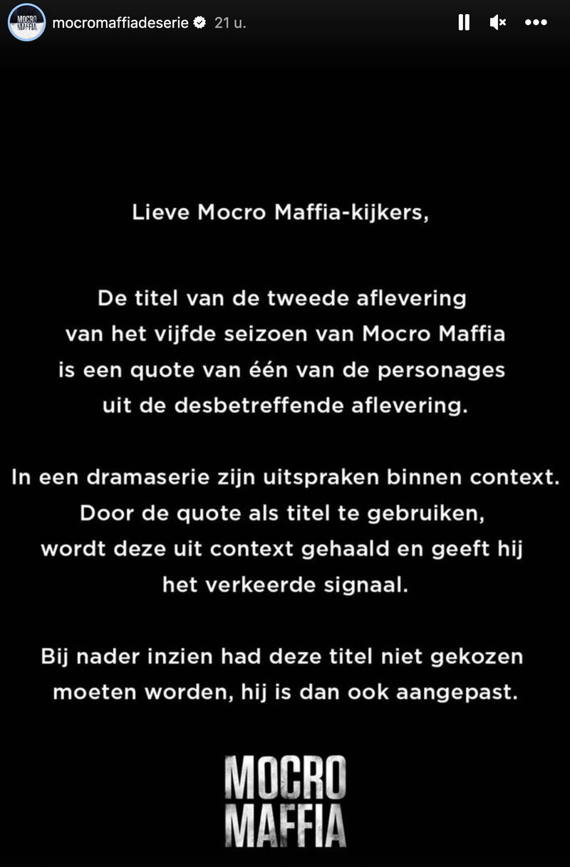Schermafbeelding Instagram @mocromaffiadeserie