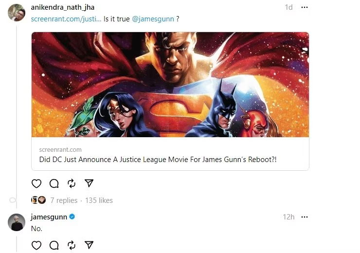 James Gunn wijst 'Justice League'-geruchten resoluut van de hand