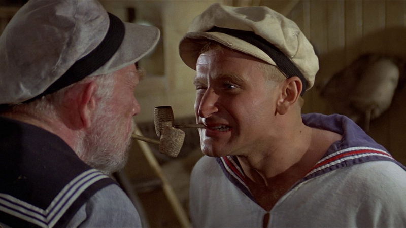 Robin Williams als Popeye in 'Popeye' (1980), afbeelding via TMDb