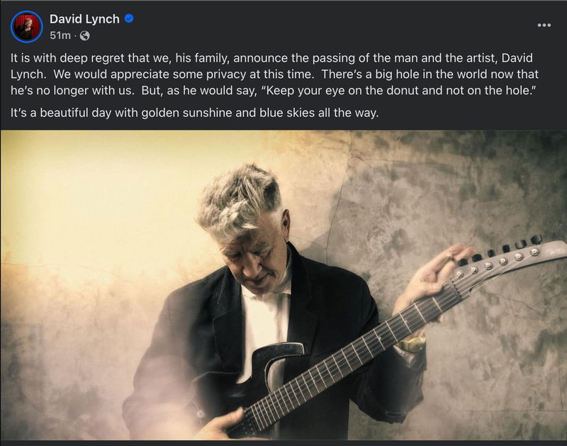 Facebookbericht familie David Lynch