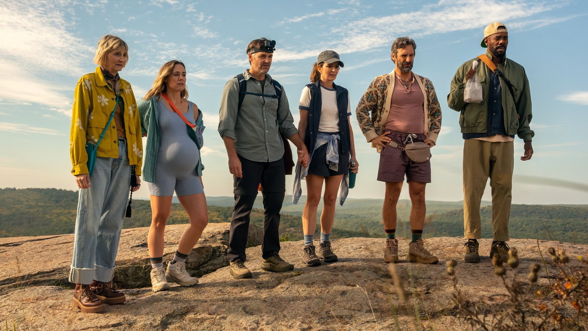 Kerri Kenney-Silver as Anne, Erika Henningsen as Ginny, Will Forte as Jack, Tina Fey as Kate, Marco Calvani as Claude and Colman Domingo as Danny in 'The Four Seasons' season 2. Photo: Emily V. Aragones/Netflix &copy; 2025